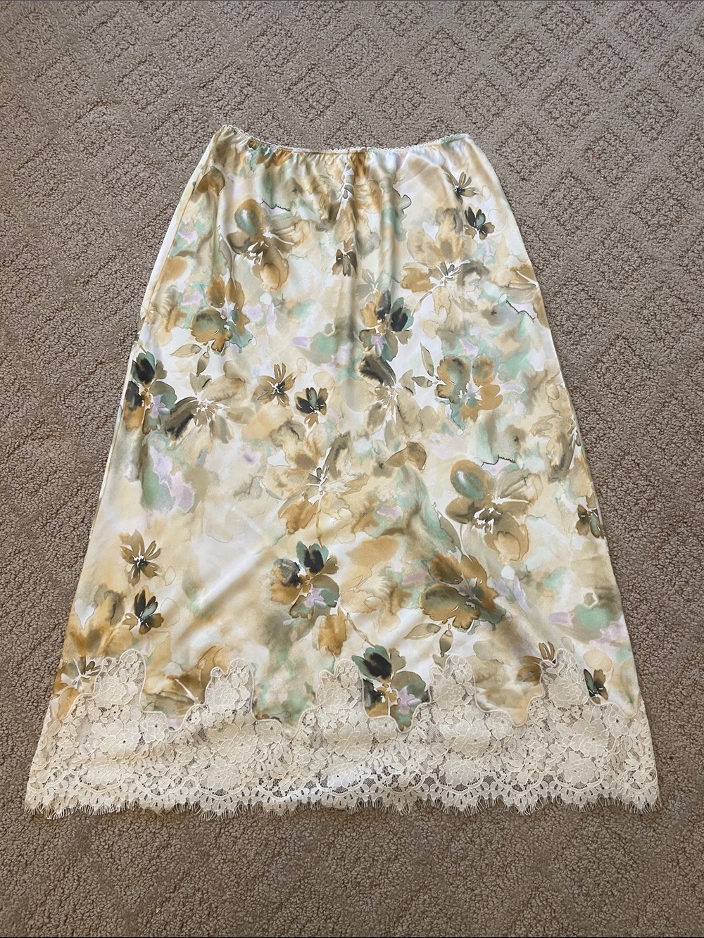 CAbi Floral Lace-Trim Midi Skirt in Cream, Sage and Gold